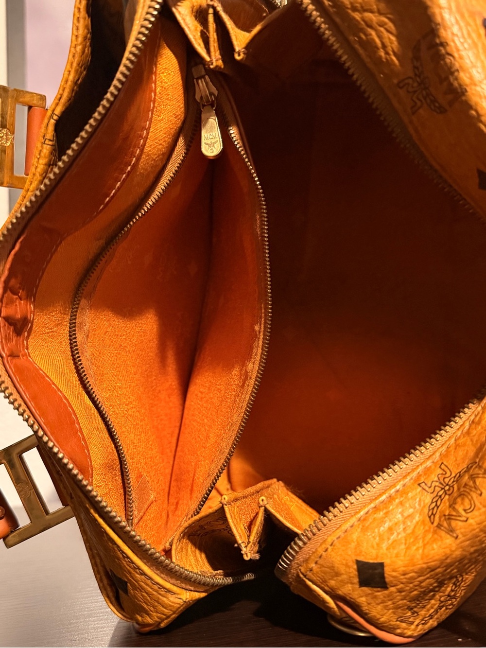MCM Cognac Logo Visetos Satchel with Brass Hardware - Picture 3 of 13